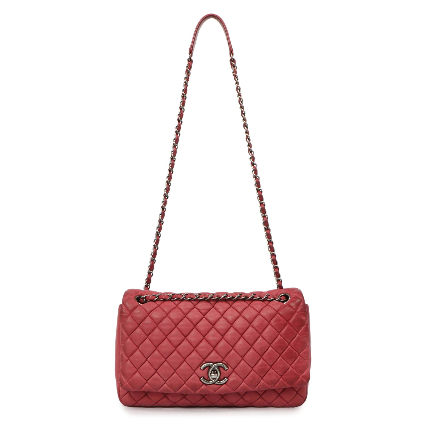 Exclusive Chanel Burgundy Quilted Iridescent Calfskin Large New Bubble Flap — Front View