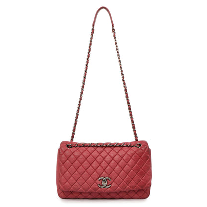 Exclusive Chanel Burgundy Quilted Iridescent Calfskin Large New Bubble Flap — Front View