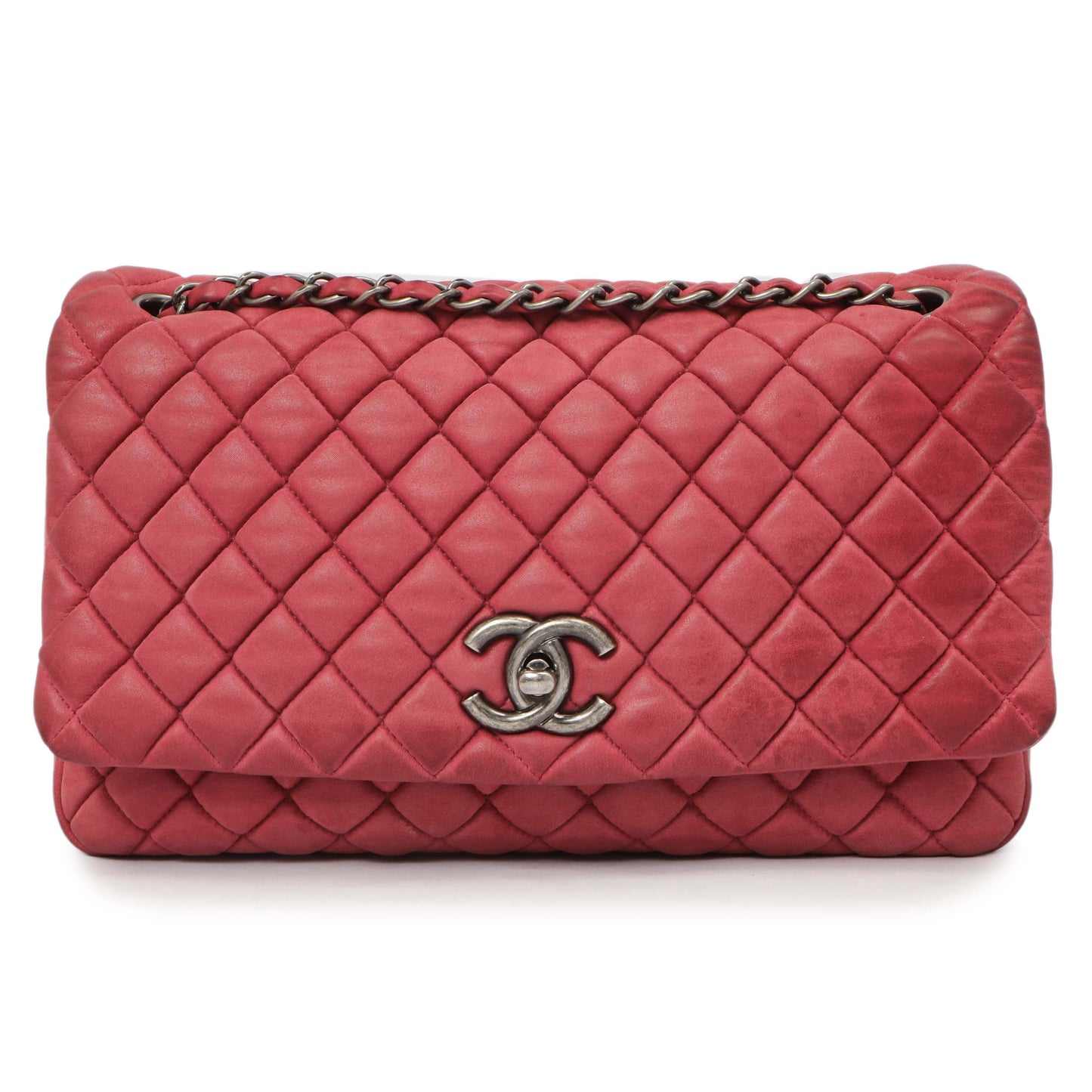 Exclusive Chanel Burgundy Quilted Iridescent Calfskin Large New Bubble Flap — Side View