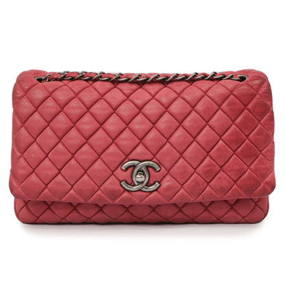 Exclusive Chanel Burgundy Quilted Iridescent Calfskin Large New Bubble Flap — Side View