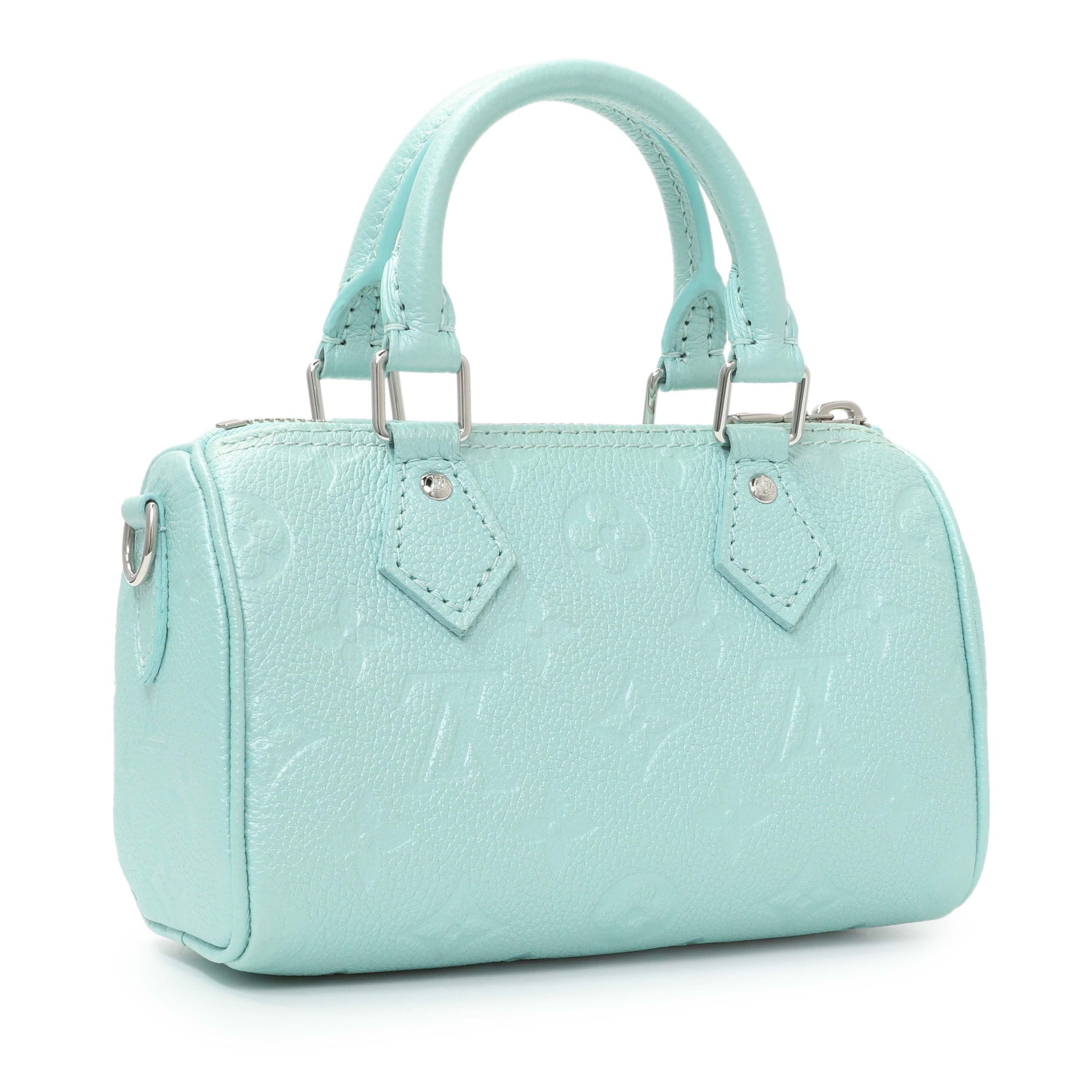 Exclusive Louis Vuitton Pearly Lagoon Turquoise Empreinte Monogram Nano Speedy — Side View