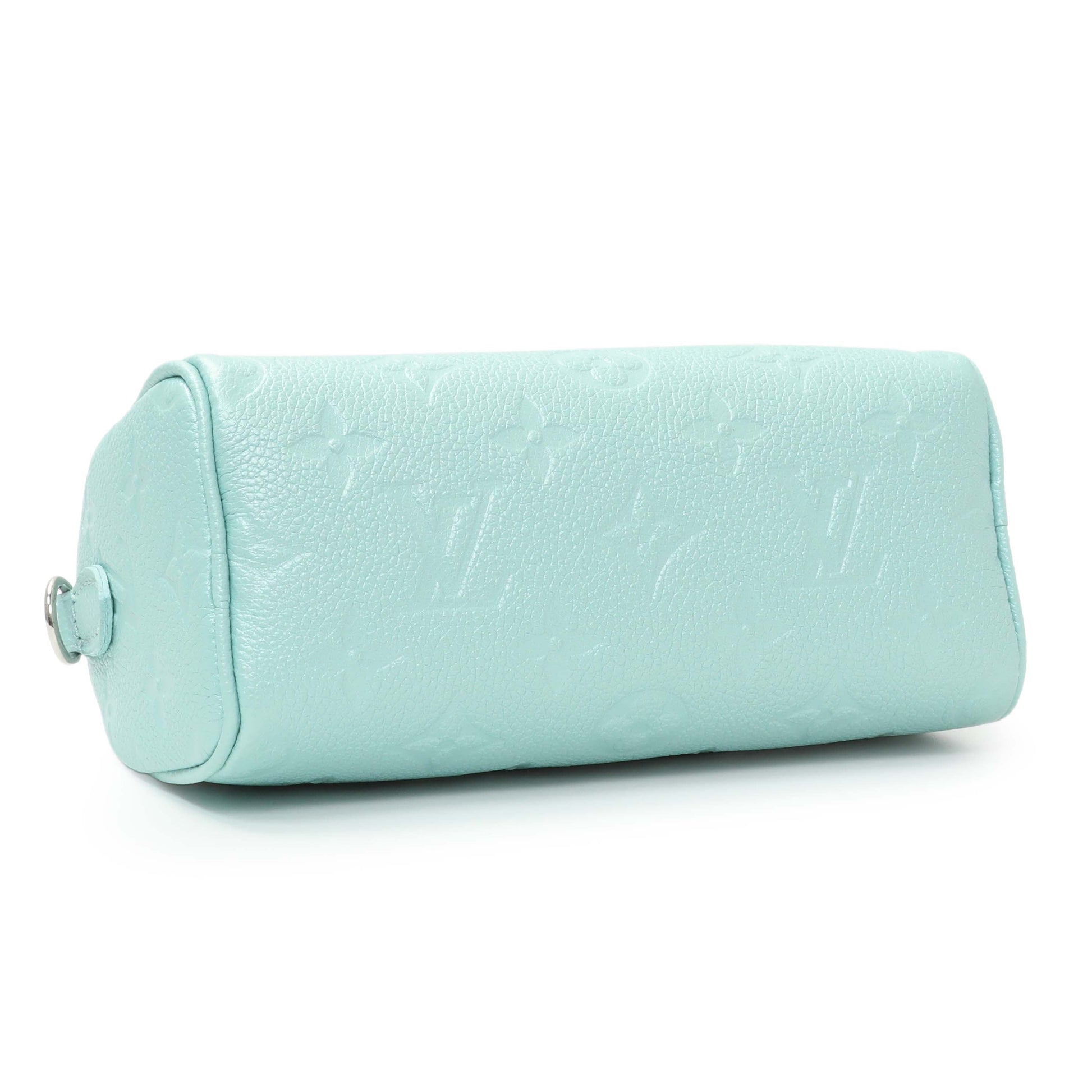 Exclusive Louis Vuitton Pearly Lagoon Turquoise Empreinte Monogram Nano Speedy — Back View