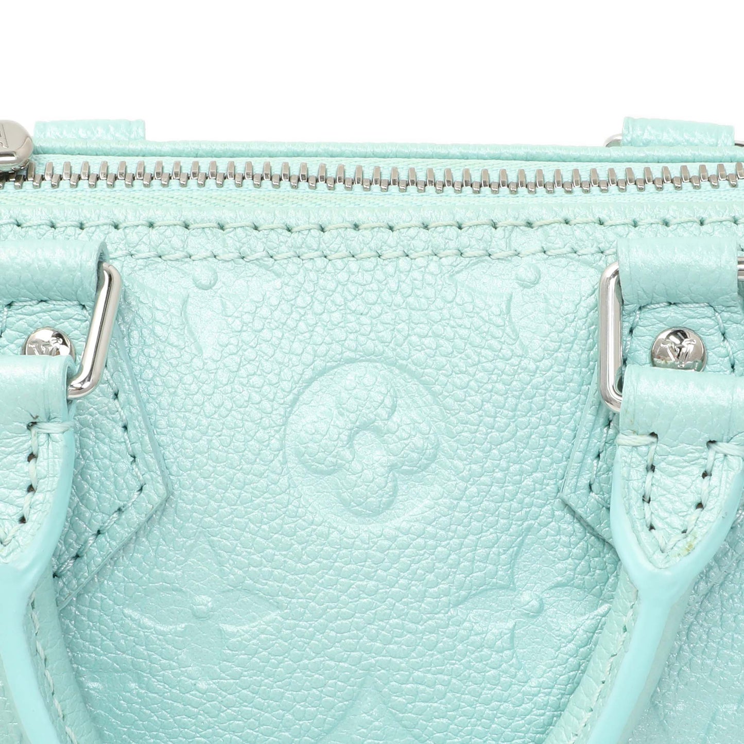 Exclusive Louis Vuitton Pearly Lagoon Turquoise Empreinte Monogram Nano Speedy — Lifestyle View