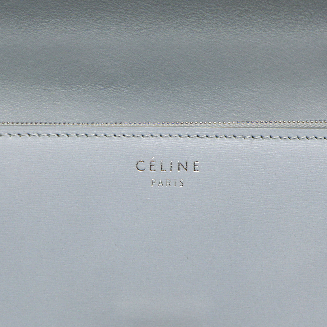 Exclusive Celine Pale Blue Box Calfskin Medium Classic Flap Bag — Detail View