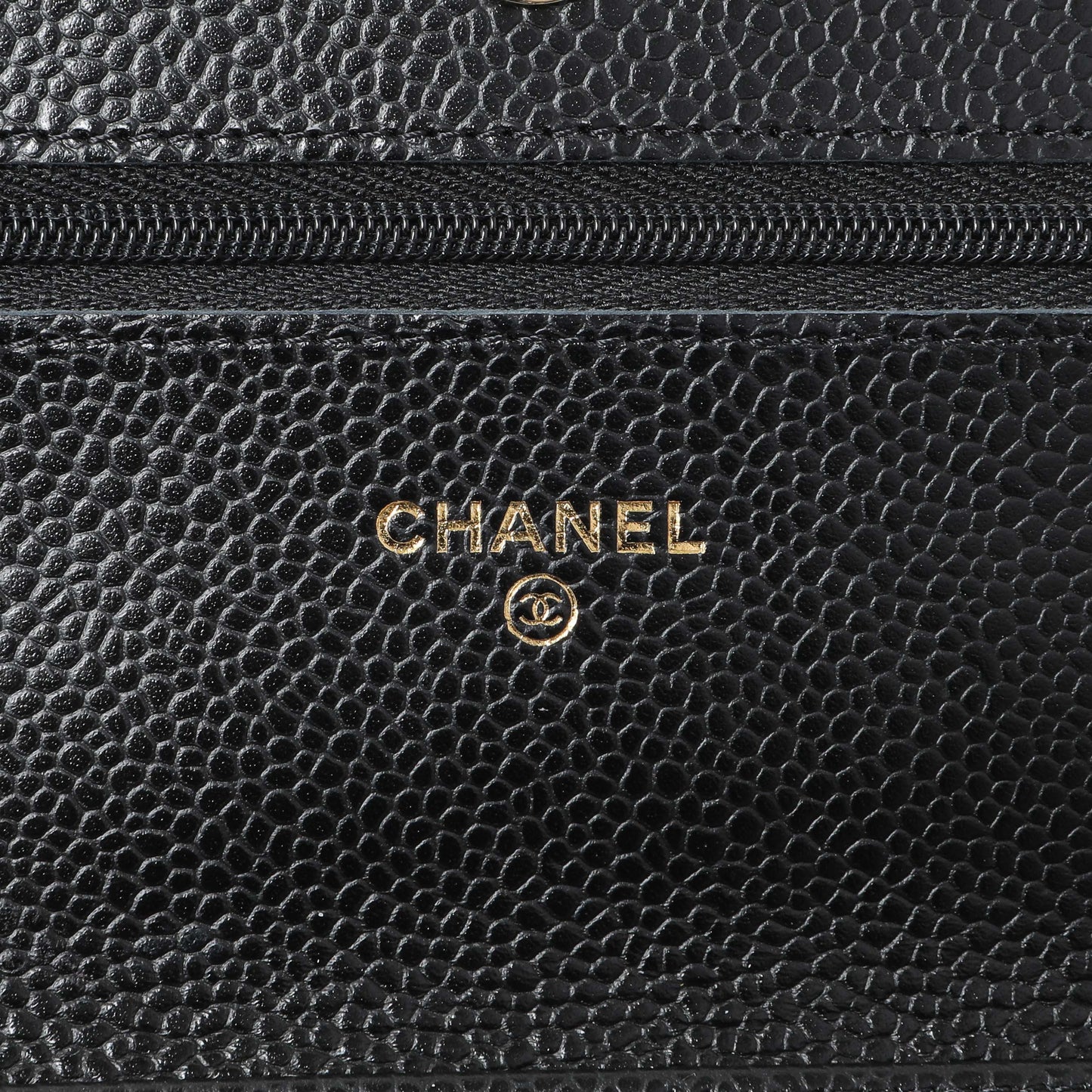 Exclusive Chanel Black Quilted Caviar Wallet on Chain — Detail View