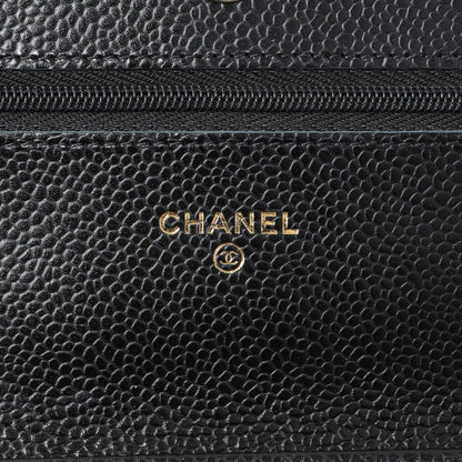 Exclusive Chanel Black Quilted Caviar Wallet on Chain — Detail View