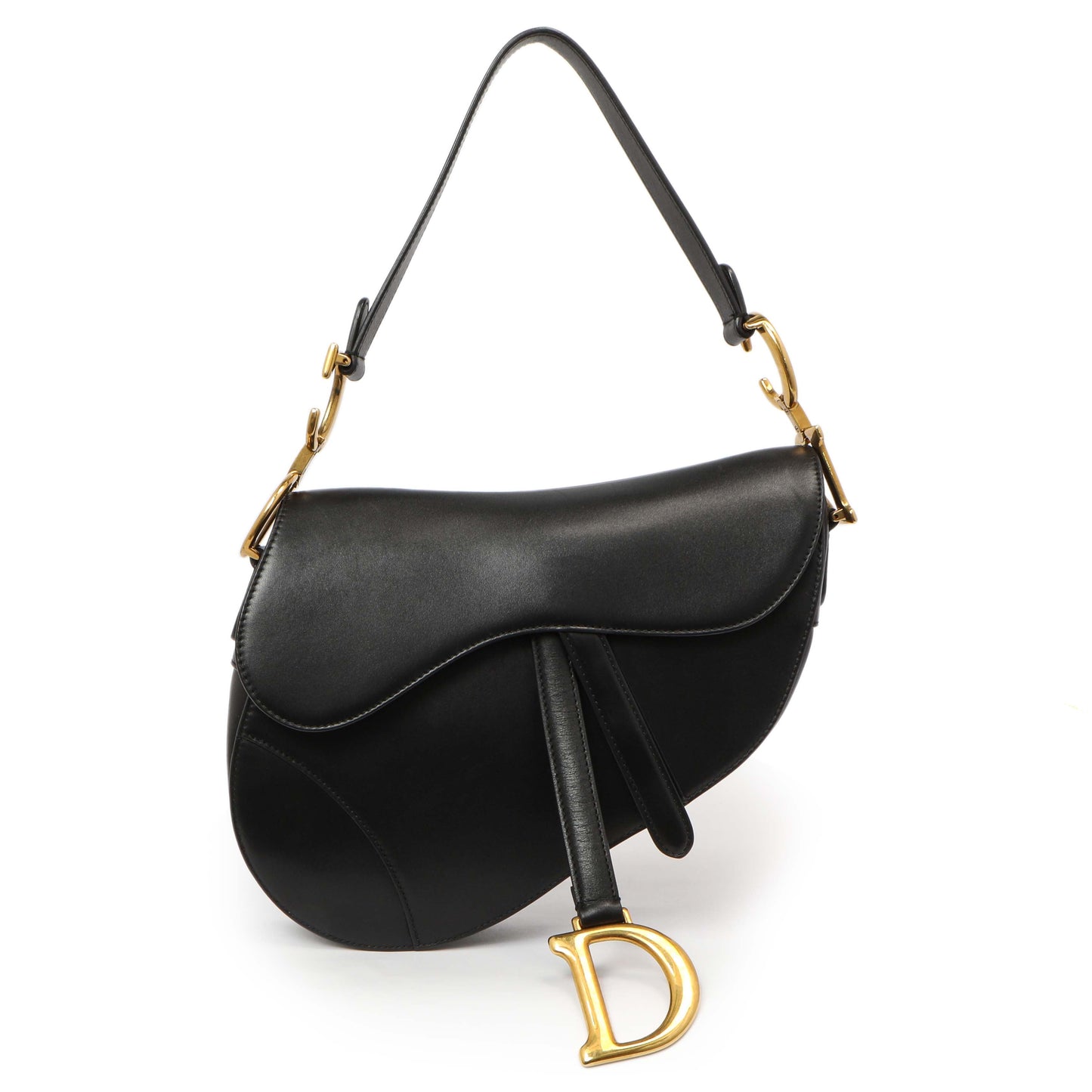 Exclusive Christian Dior Black Smooth Calfskin Saddle Bag — Front View
