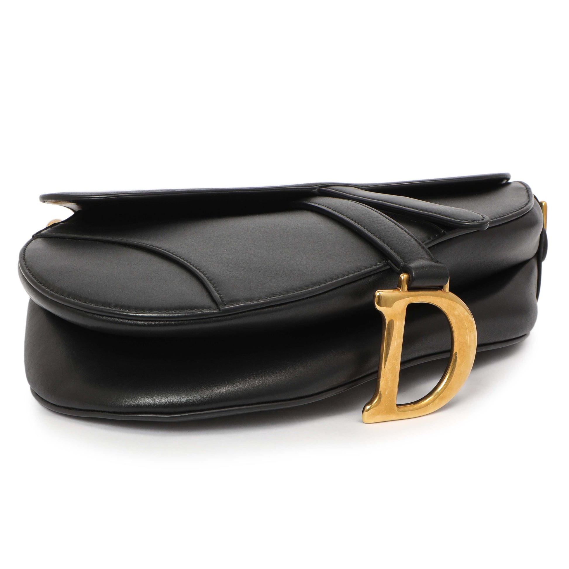 Exclusive Christian Dior Black Smooth Calfskin Saddle Bag — Back View