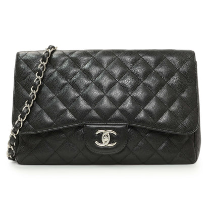 Exclusive Chanel Black Quilted Caviar Jumbo Single Flap — Front View