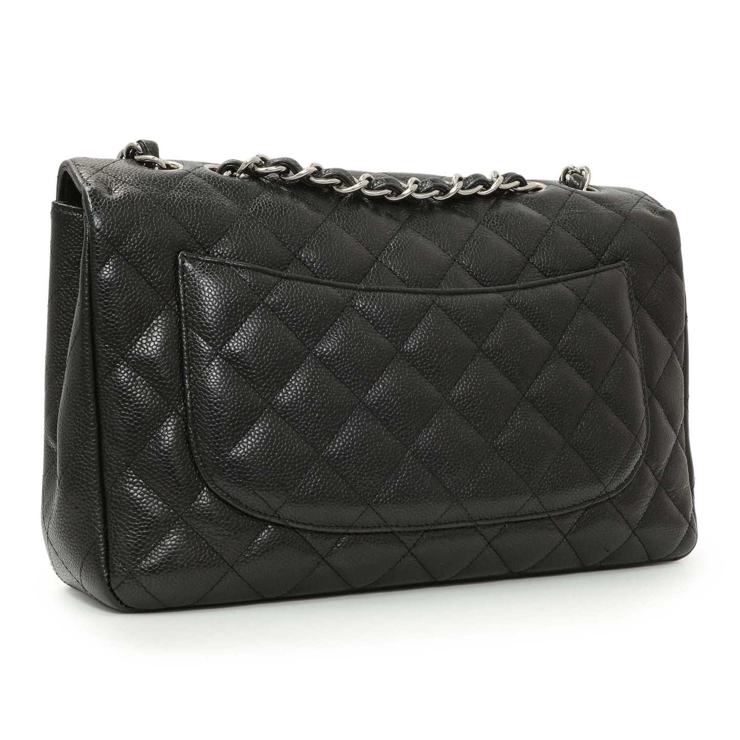 Exclusive Chanel Black Quilted Caviar Jumbo Single Flap — Side View