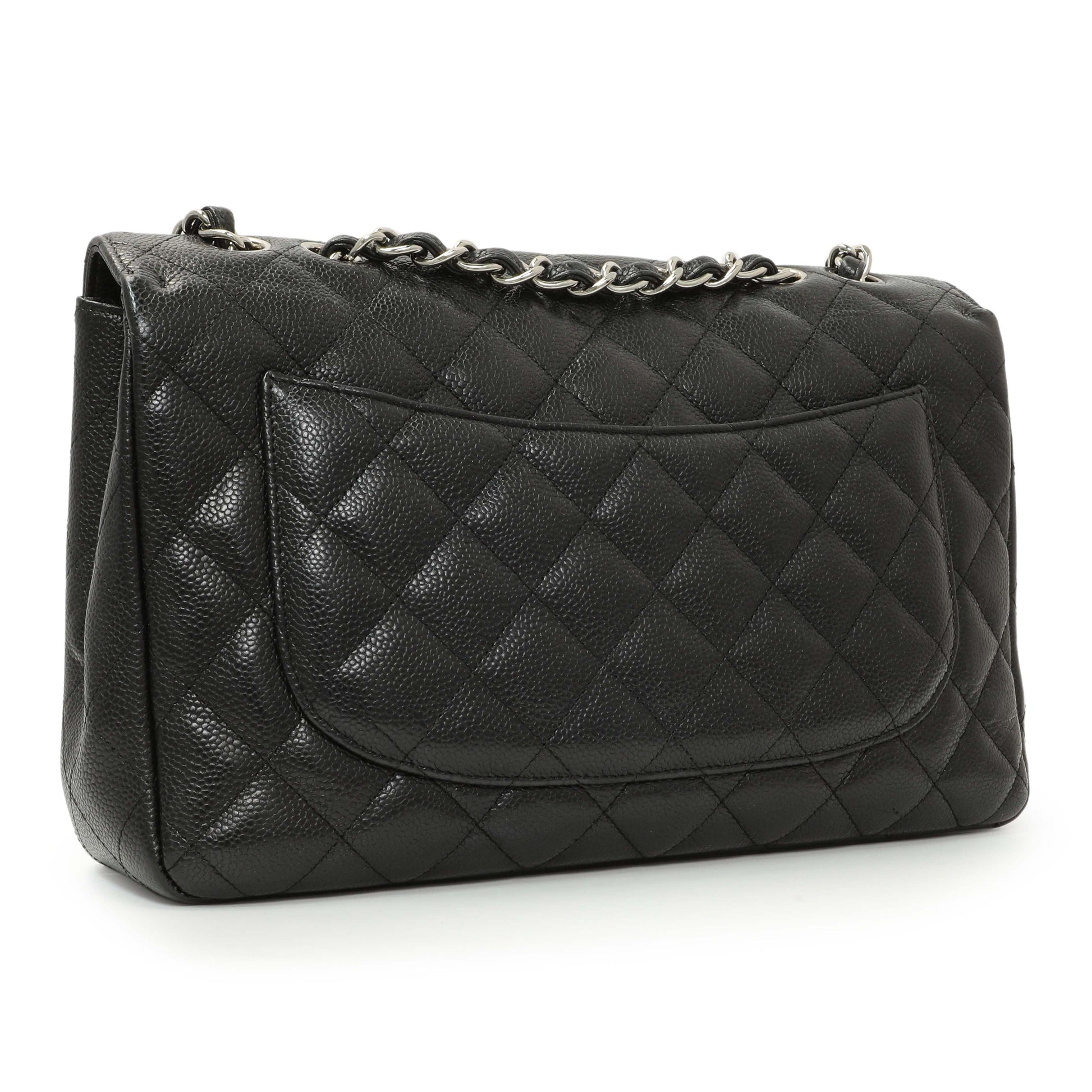 Exclusive Chanel Black Quilted Caviar Jumbo Single Flap — Side View