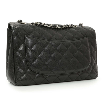 Exclusive Chanel Black Quilted Caviar Jumbo Single Flap — Side View