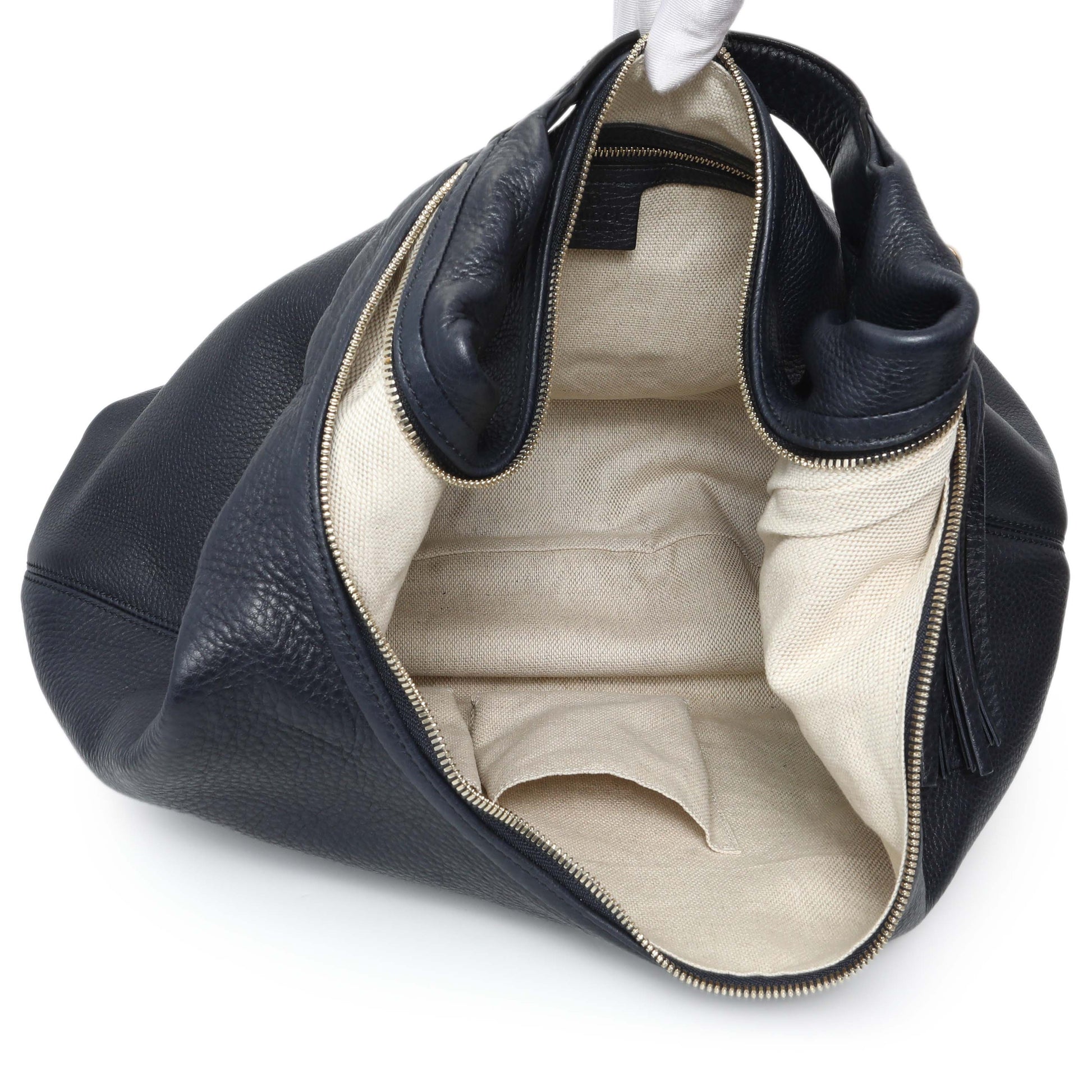 Exclusive Gucci Navy Blue Pebbled Calfskin Soho Hobo — Top View