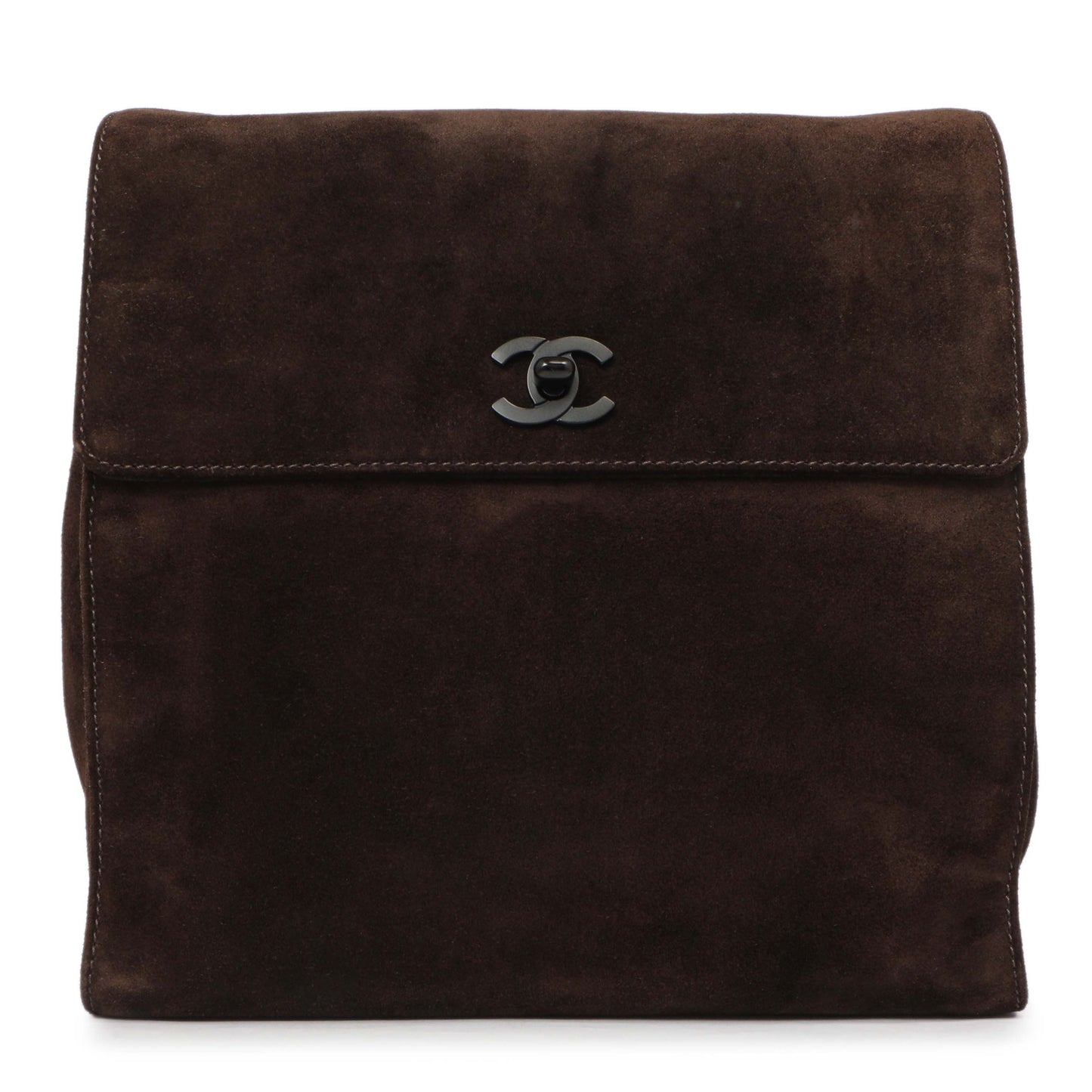 Exclusive Chanel Brown Suede CC Backpack — Front View