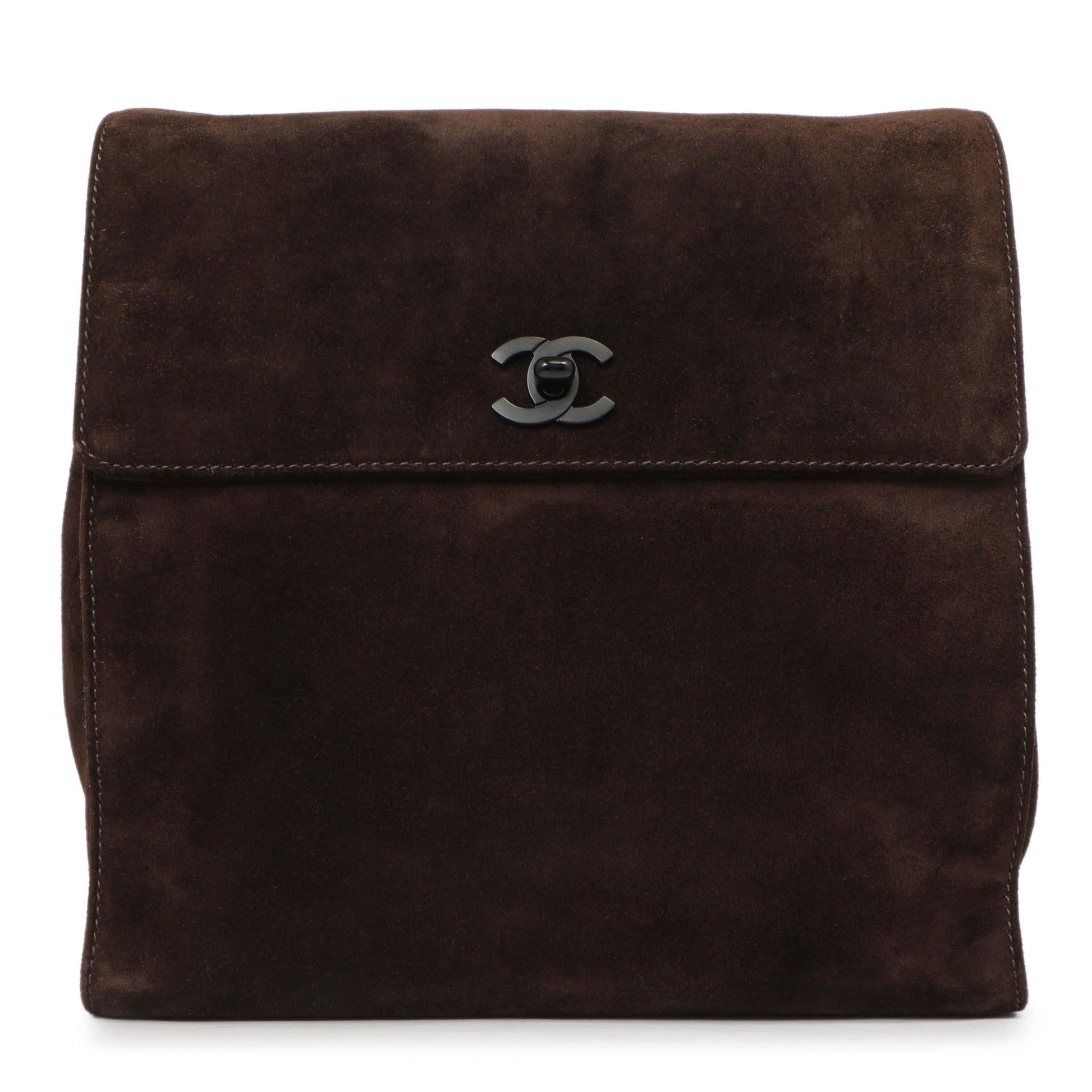 Exclusive Chanel Brown Suede CC Backpack — Front View