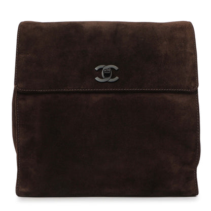 Exclusive Chanel Brown Suede CC Backpack — Front View