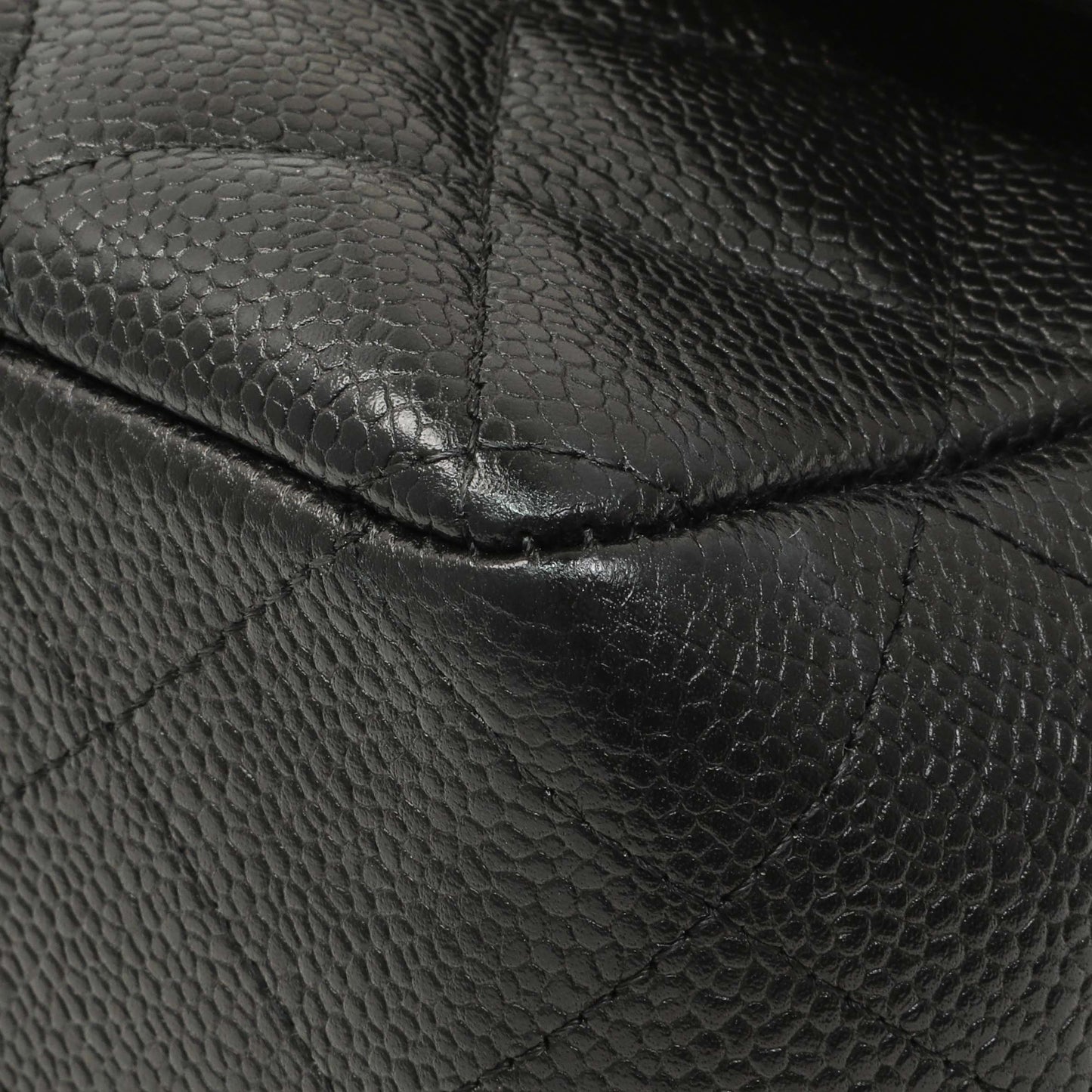 Exclusive Chanel Black Quilted Caviar Jumbo Single Flap — Detail View