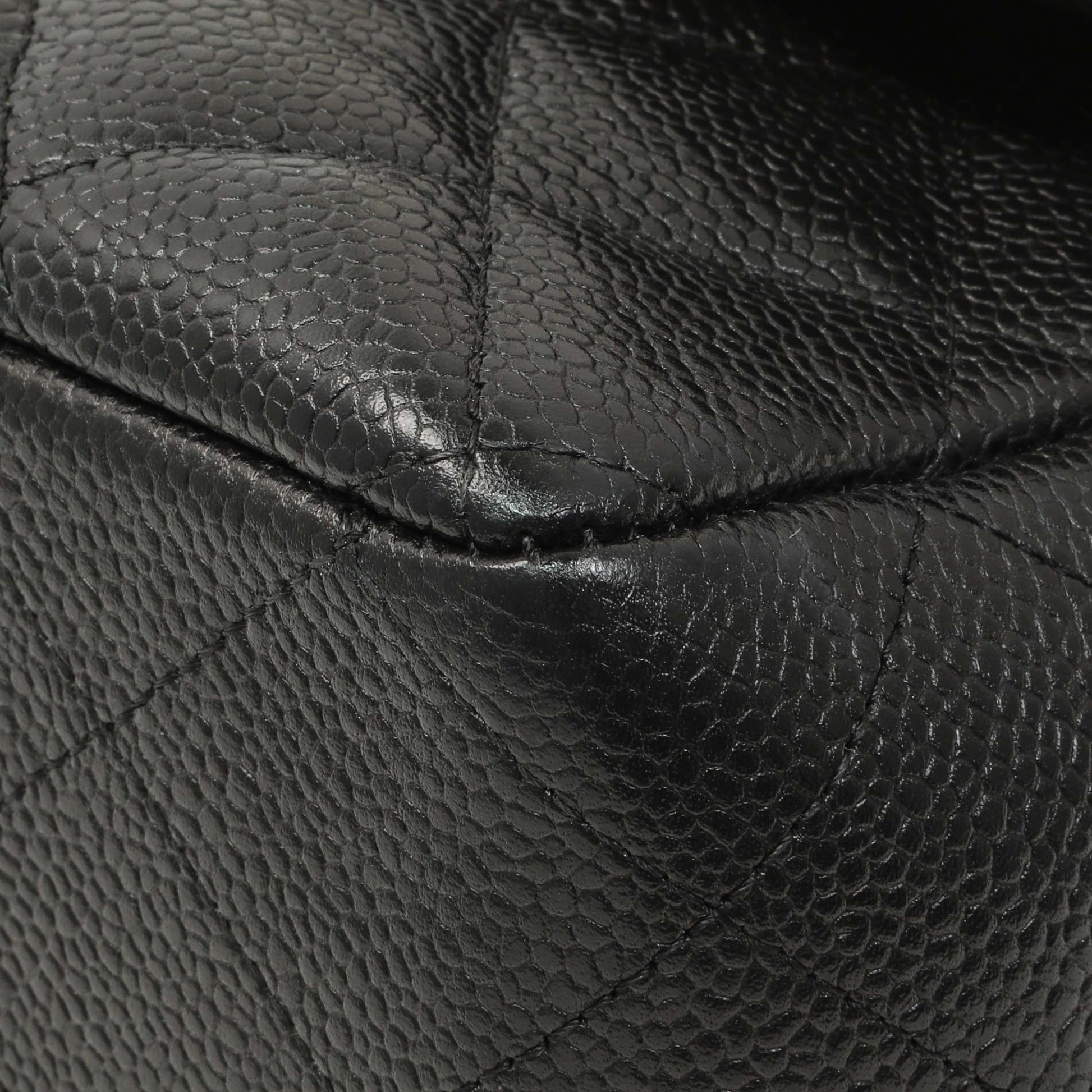 Exclusive Chanel Black Quilted Caviar Jumbo Single Flap — Detail View