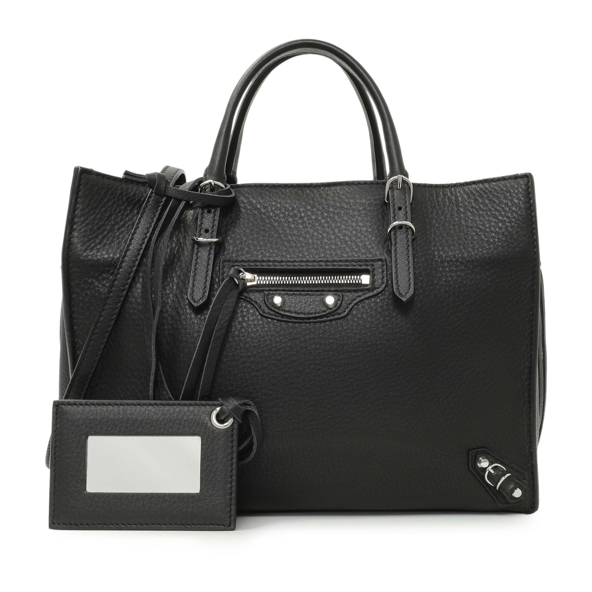 Exclusive Balenciaga Black Veau Papier A6 Zip Around Black Tote — Front View
