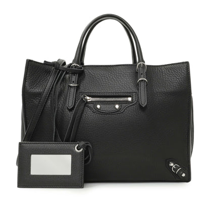 Exclusive Balenciaga Black Veau Papier A6 Zip Around Black Tote — Front View