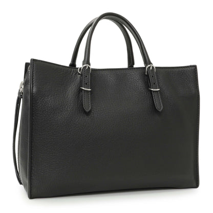 Exclusive Balenciaga Black Veau Papier A6 Zip Around Black Tote — Side View