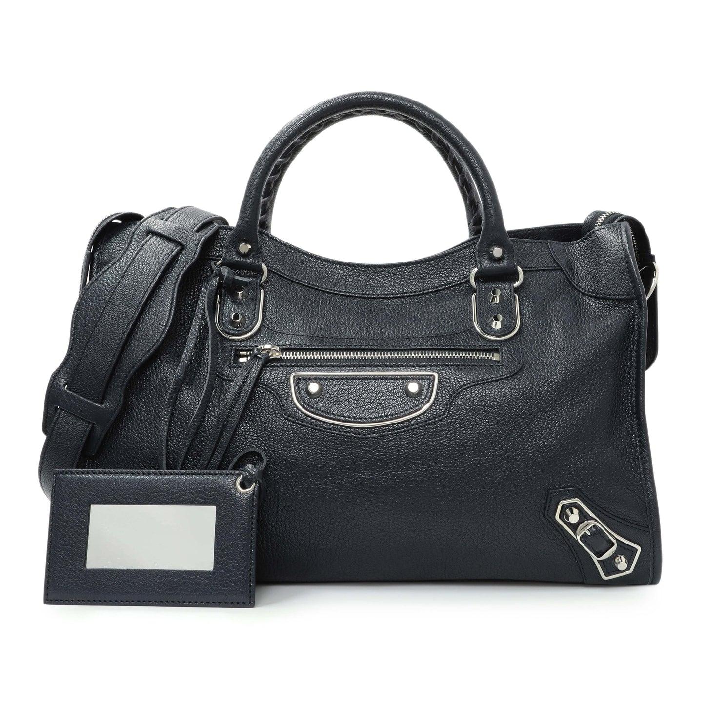 Exclusive Balenciaga Bleu Nuit Chevre Metallic Edge City — Front View