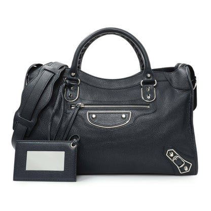Exclusive Balenciaga Bleu Nuit Chevre Metallic Edge City — Front View
