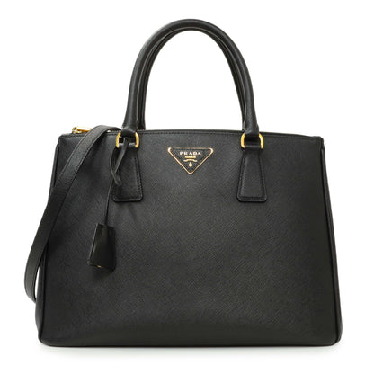 Exclusive Prada Black Saffiano Medium Galleria Double Zip Tote — Front View