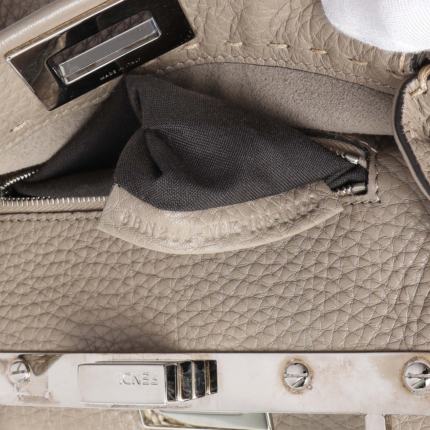 Exclusive Fendi Plaster Cuoio Romano Snakeskin Selleria Mini Peekaboo Iconic Satchel — Lifestyle View