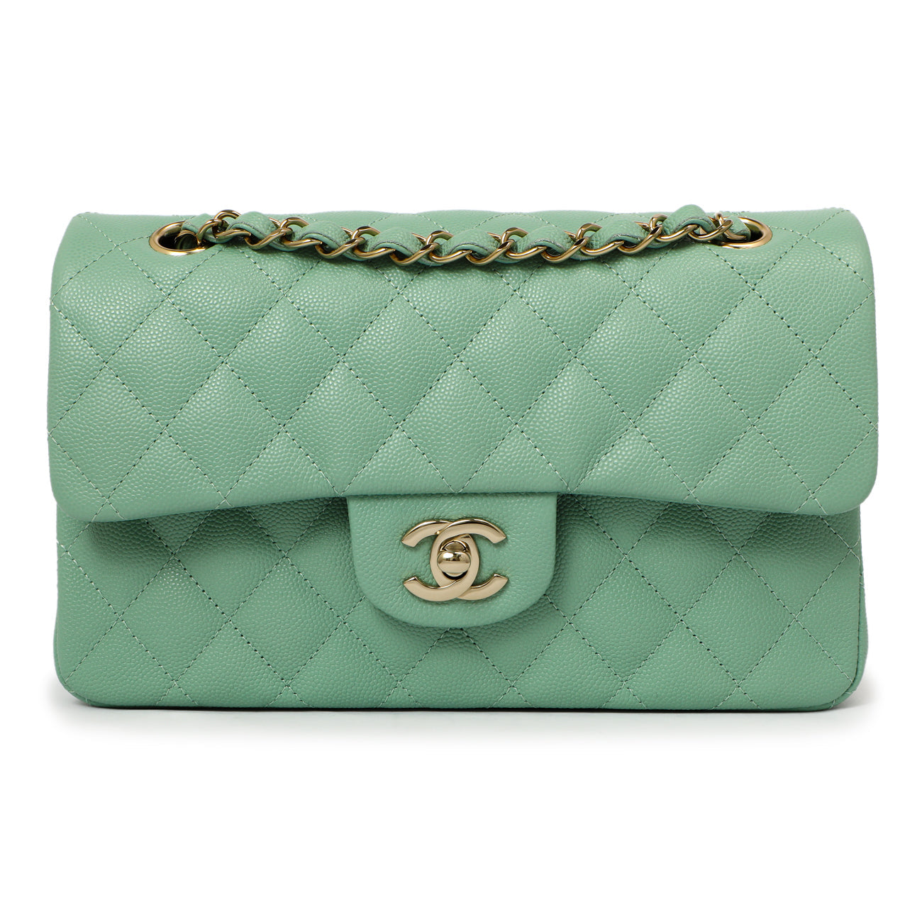 Exclusive Chanel Green Quilted Caviar Small Classic Double Flap — Side View