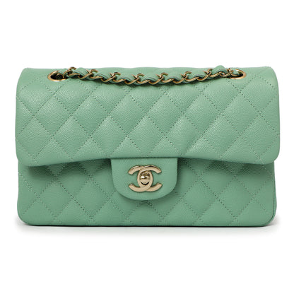 Exclusive Chanel Green Quilted Caviar Small Classic Double Flap — Side View
