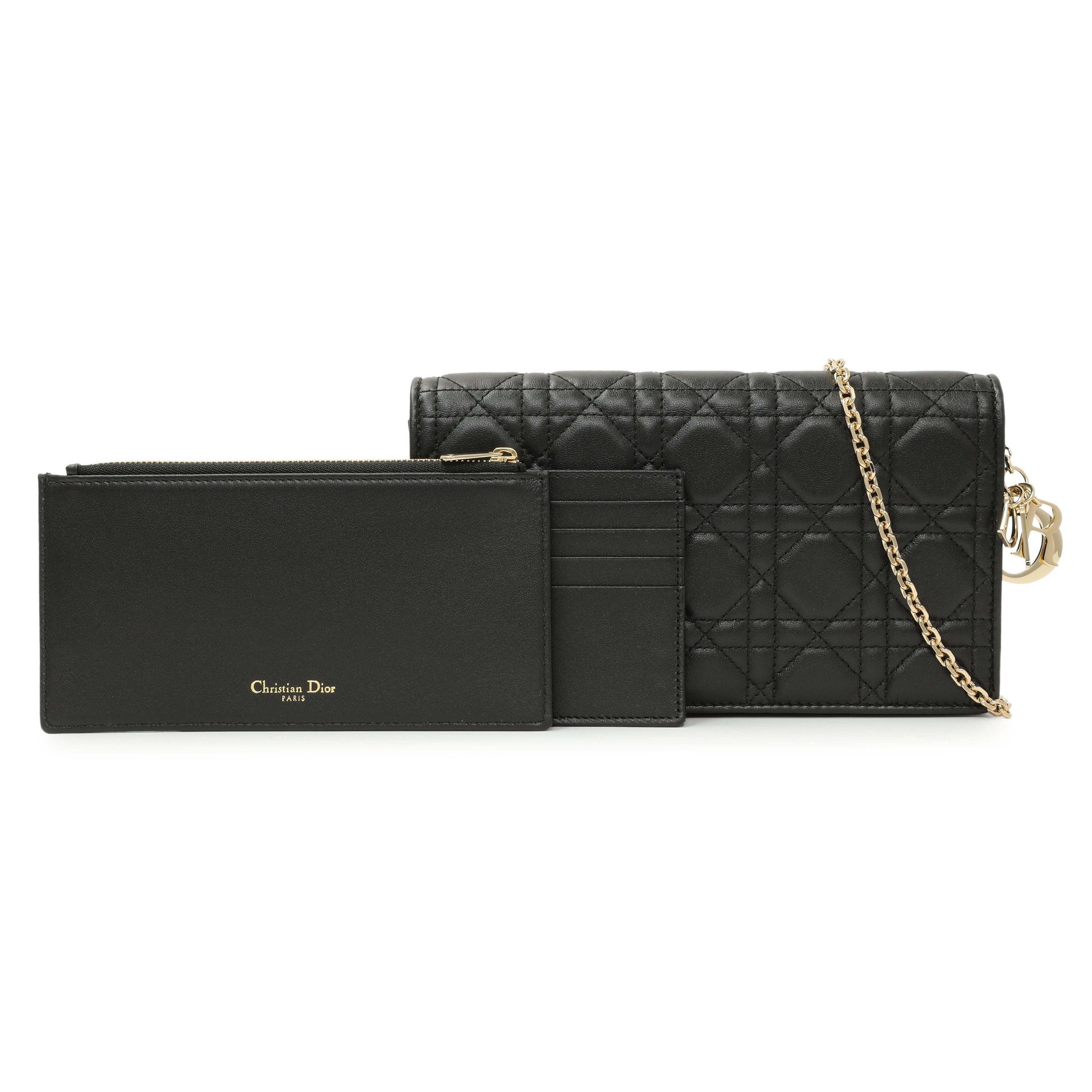 Exclusive Christian Dior Black Lambskin Cannage Lady Dior Pouch — Front View