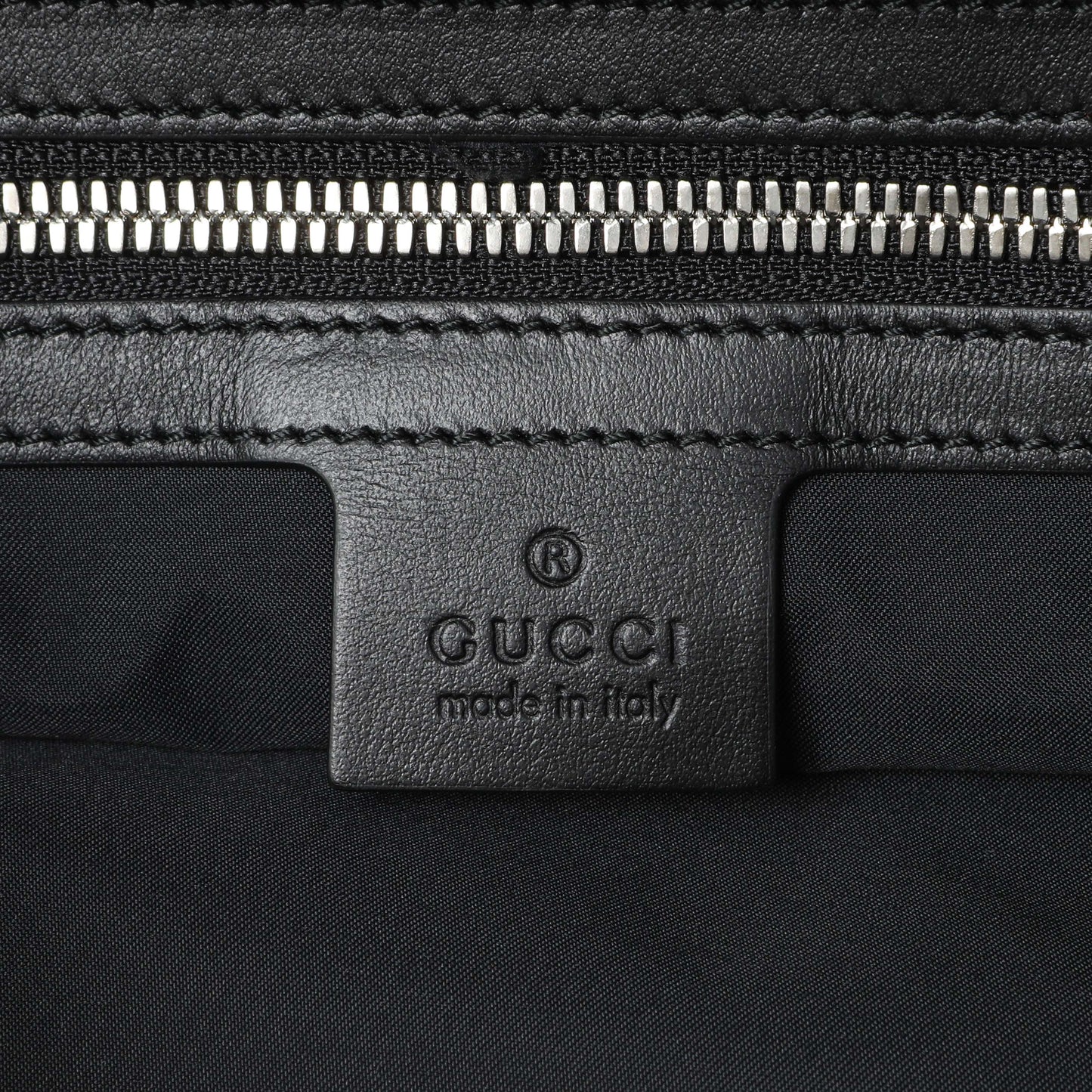 Exclusive Gucci Black Calfskin GucciGhost Drawstring Backpack — Detail View