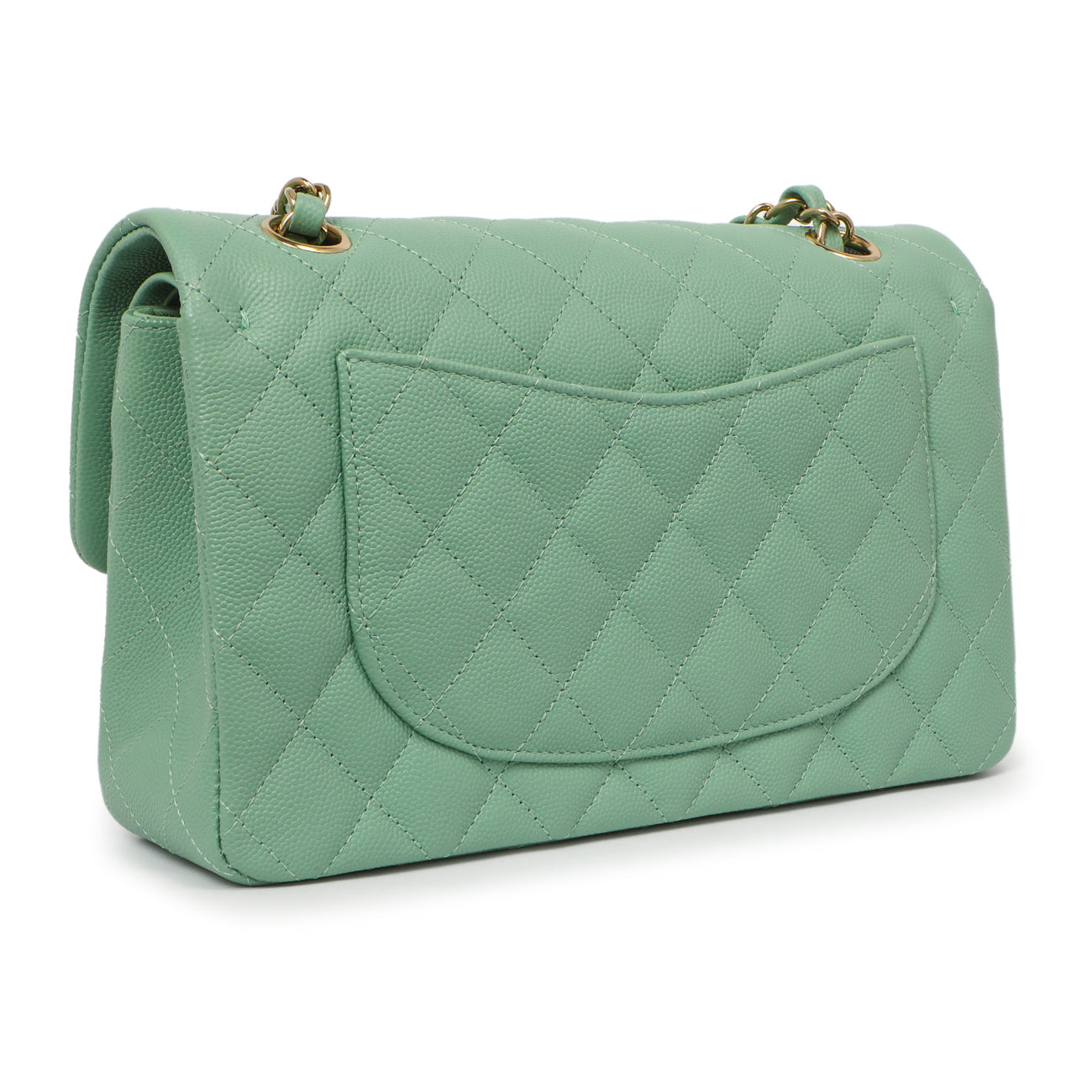 Exclusive Chanel Green Quilted Caviar Small Classic Double Flap — Back View