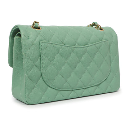 Exclusive Chanel Green Quilted Caviar Small Classic Double Flap — Back View