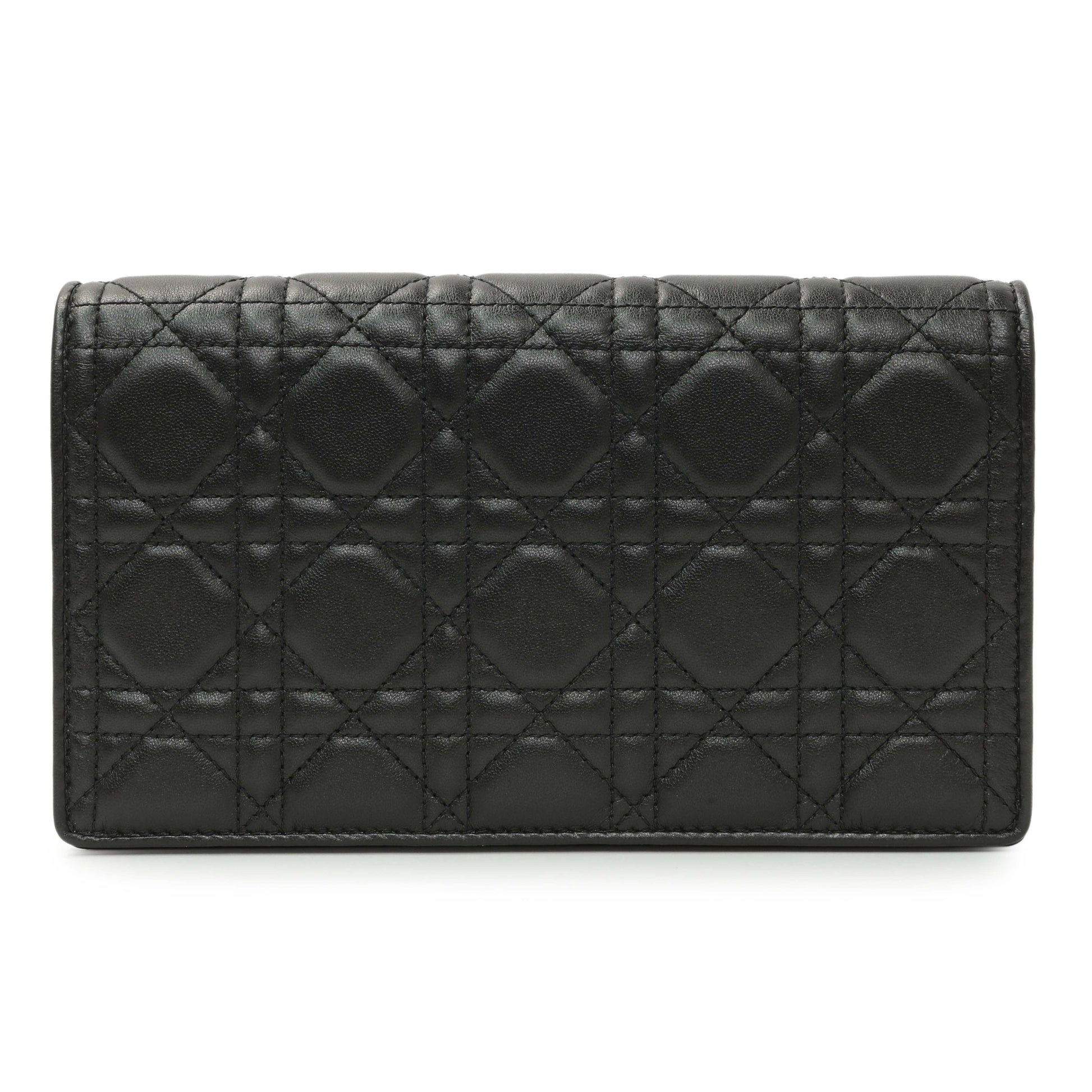 Exclusive Christian Dior Black Lambskin Cannage Lady Dior Pouch — Side View