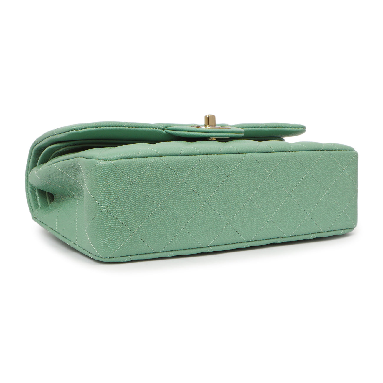 Exclusive Chanel Green Quilted Caviar Small Classic Double Flap — Top View