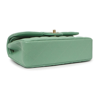 Exclusive Chanel Green Quilted Caviar Small Classic Double Flap — Top View