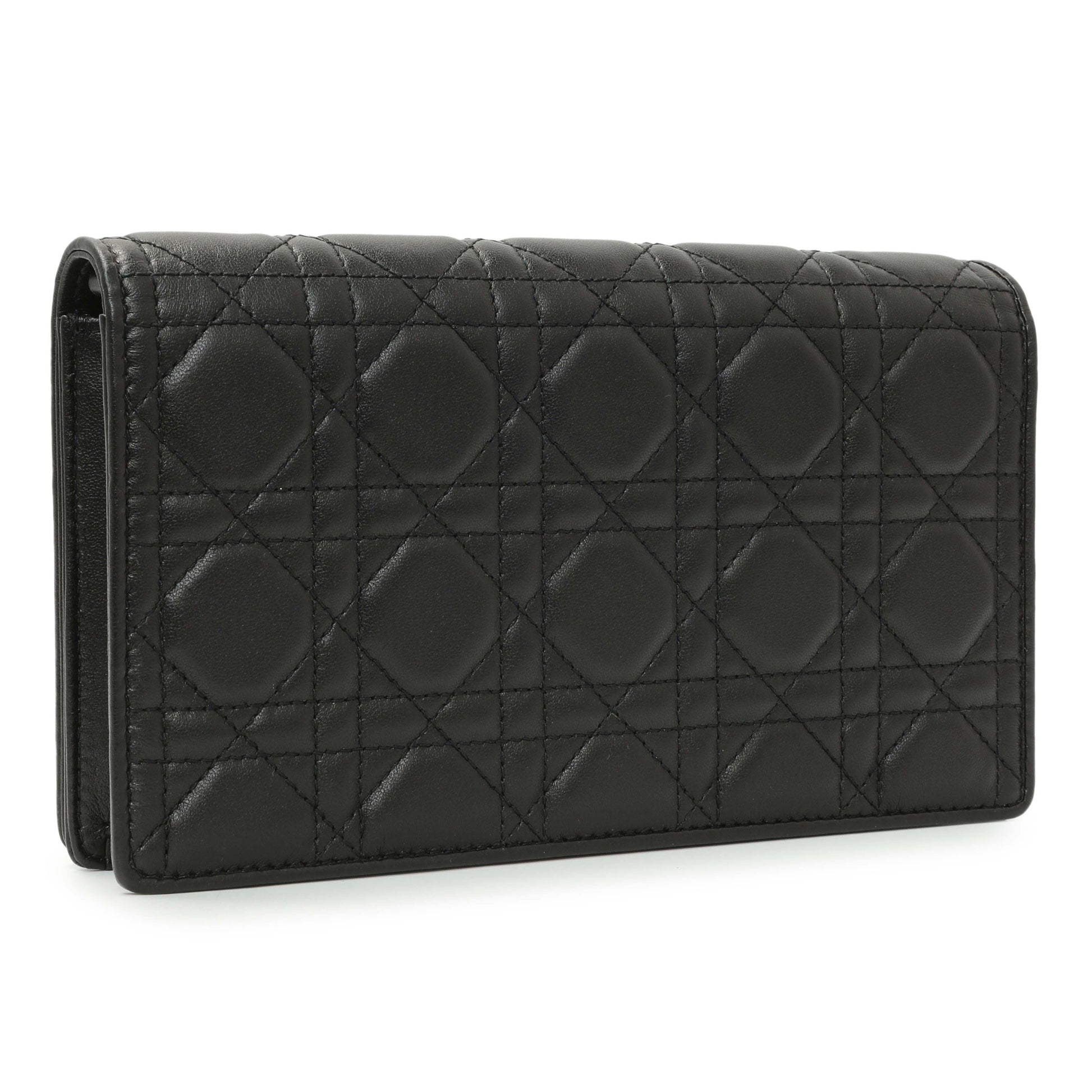 Exclusive Christian Dior Black Lambskin Cannage Lady Dior Pouch — Back View