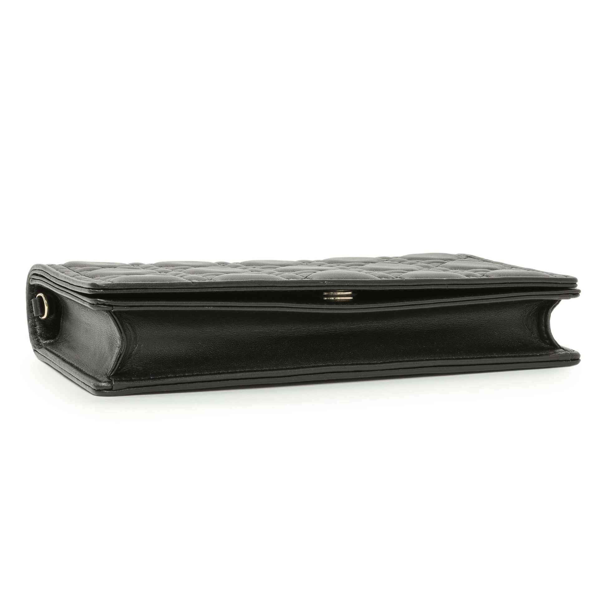 Exclusive Christian Dior Black Lambskin Cannage Lady Dior Pouch — Top View