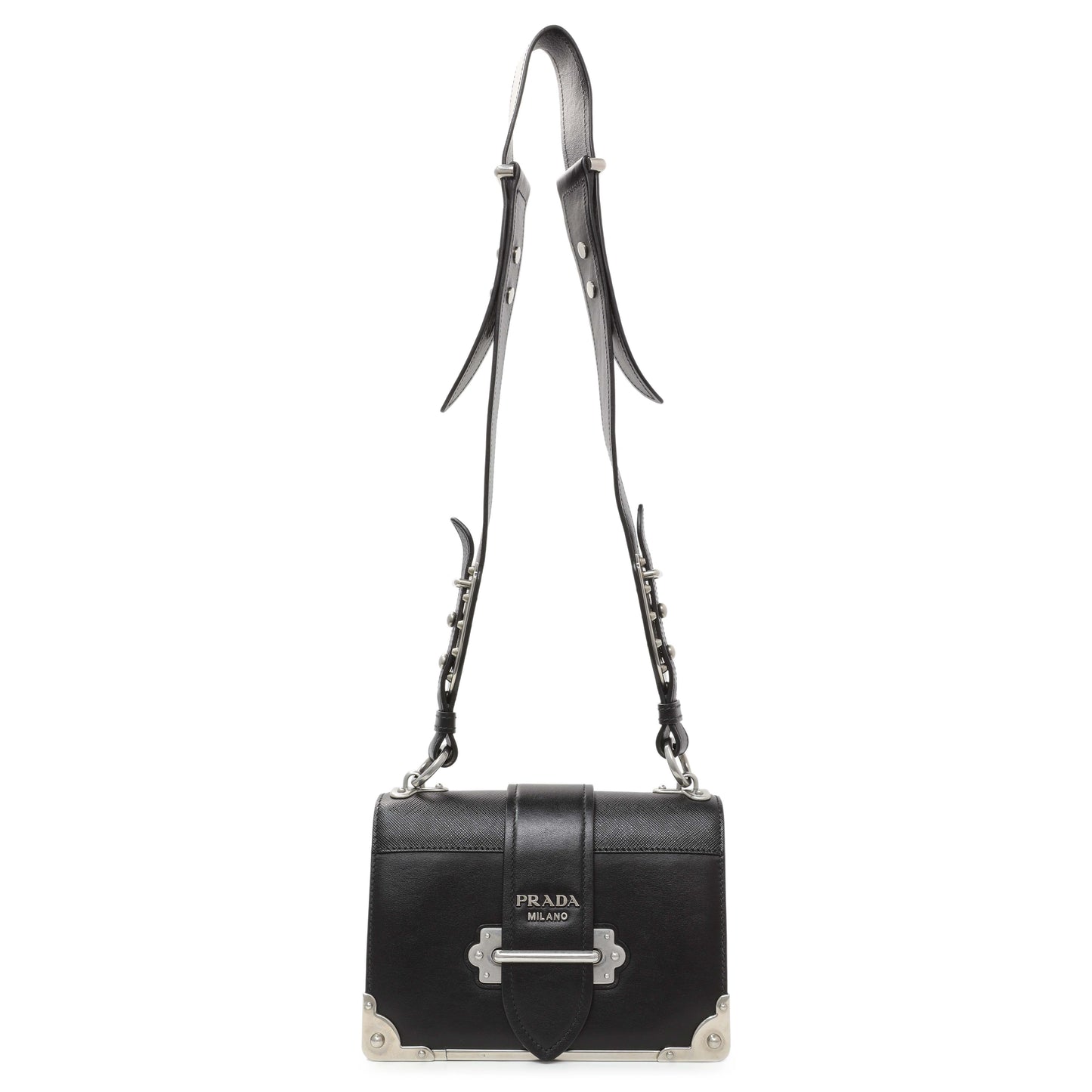Exclusive Prada Black City Calf Saffiano Cahier Bag — Front View