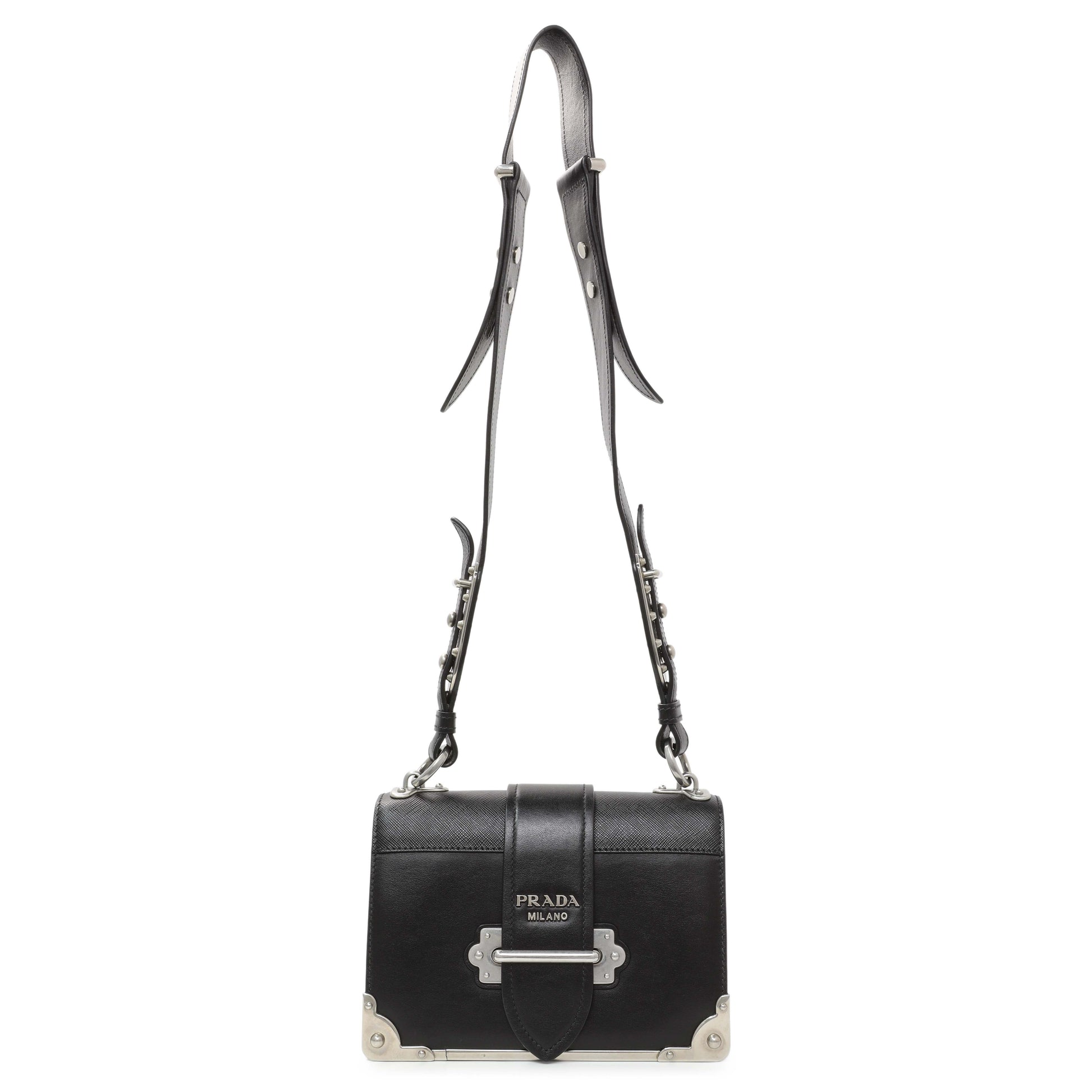 Exclusive Prada Black City Calf Saffiano Cahier Bag — Front View
