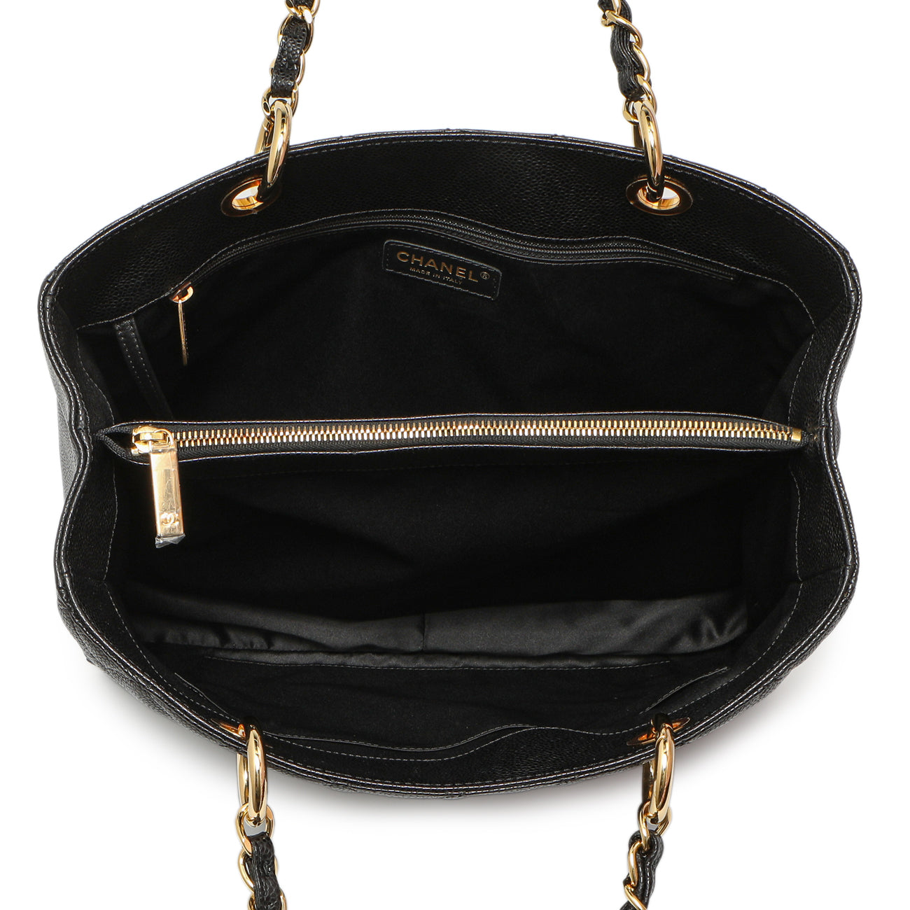 Exclusive Chanel Black Quilted Caviar Grand Shopping Tote GST — Top View