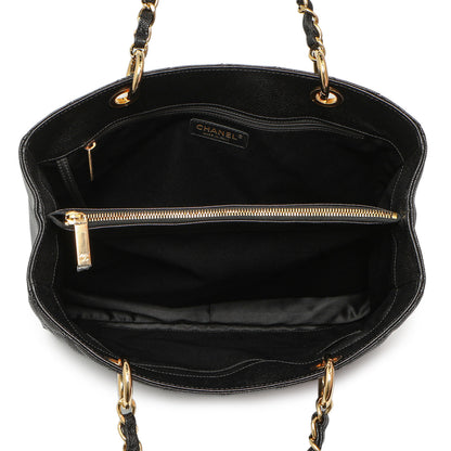 Exclusive Chanel Black Quilted Caviar Grand Shopping Tote GST — Top View