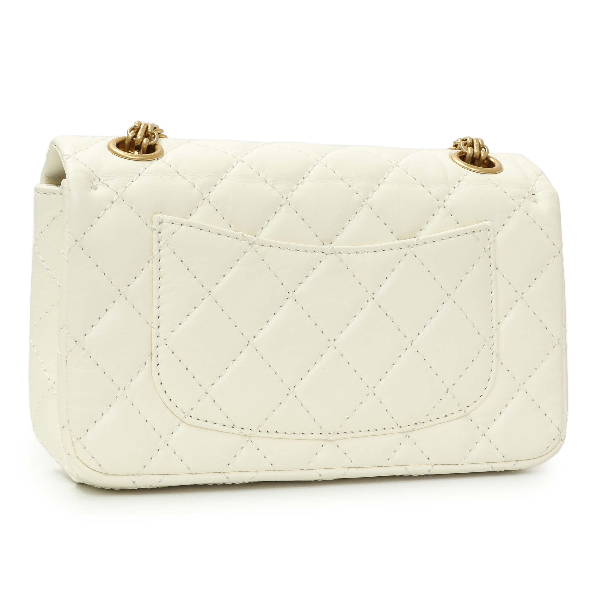 Exclusive Chanel White Quilted Aged Calfskin 2.55 Reissue Flap 224 — Side View