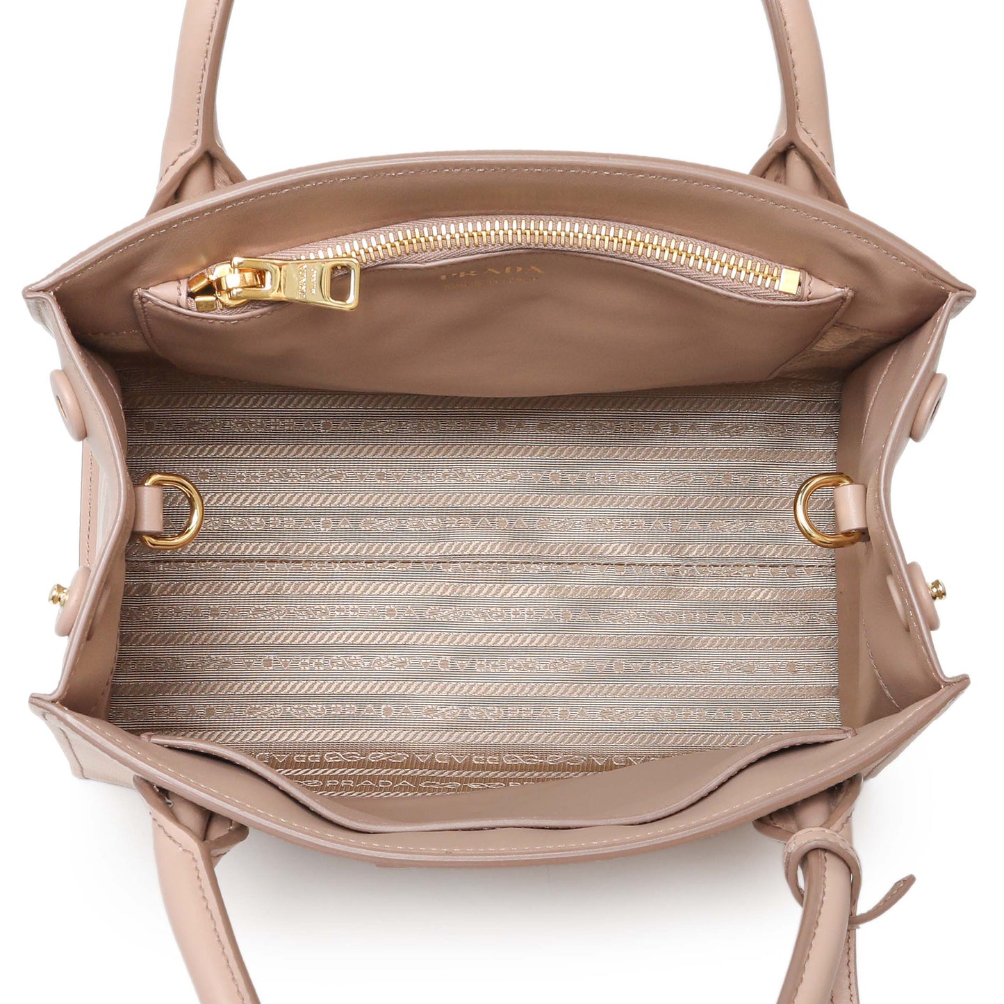 Exclusive Prada Saffiano Cipria Cuir Calfskin Small Monochrome Top Handle Tote — Top View