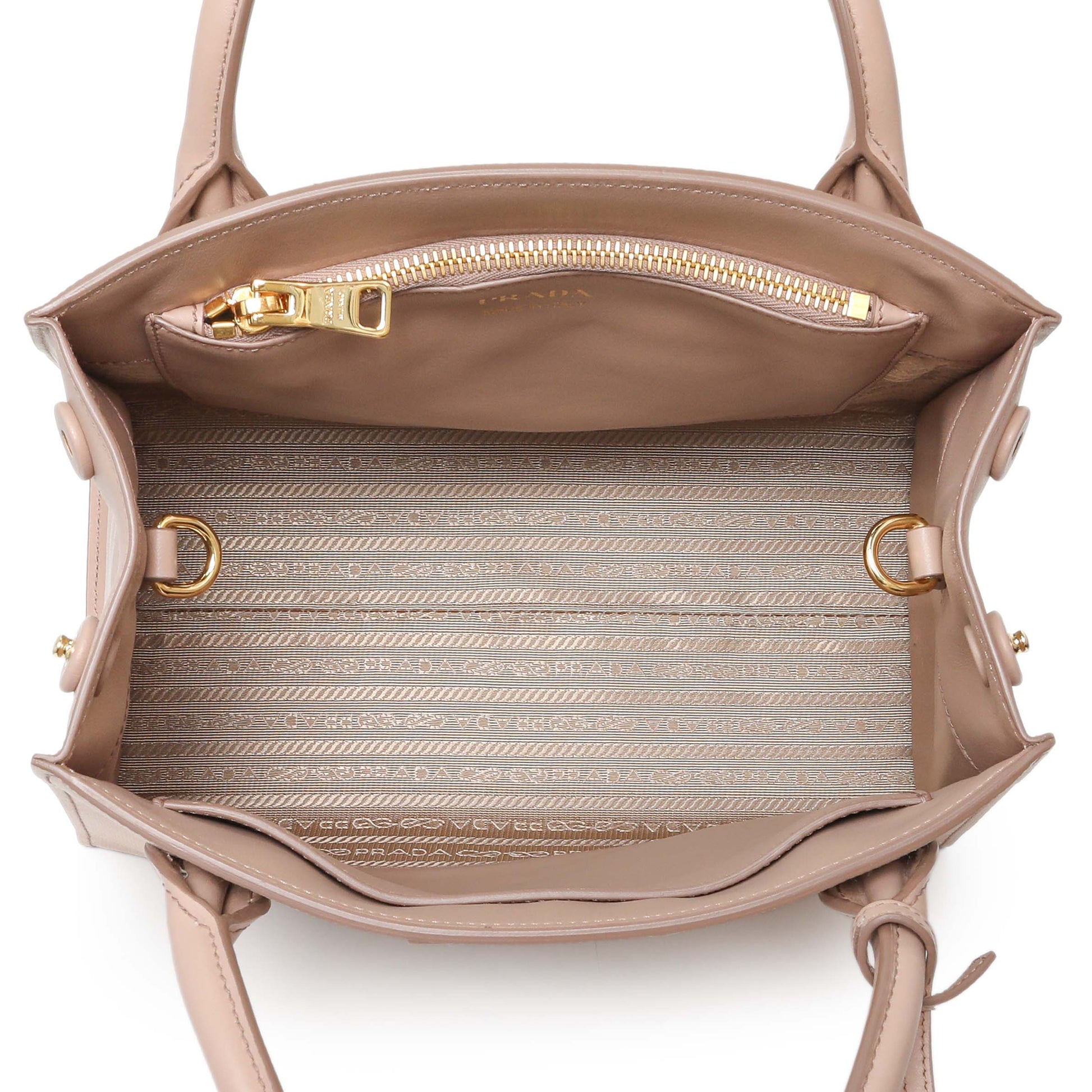 Exclusive Prada Saffiano Cipria Cuir Calfskin Small Monochrome Top Handle Tote — Top View