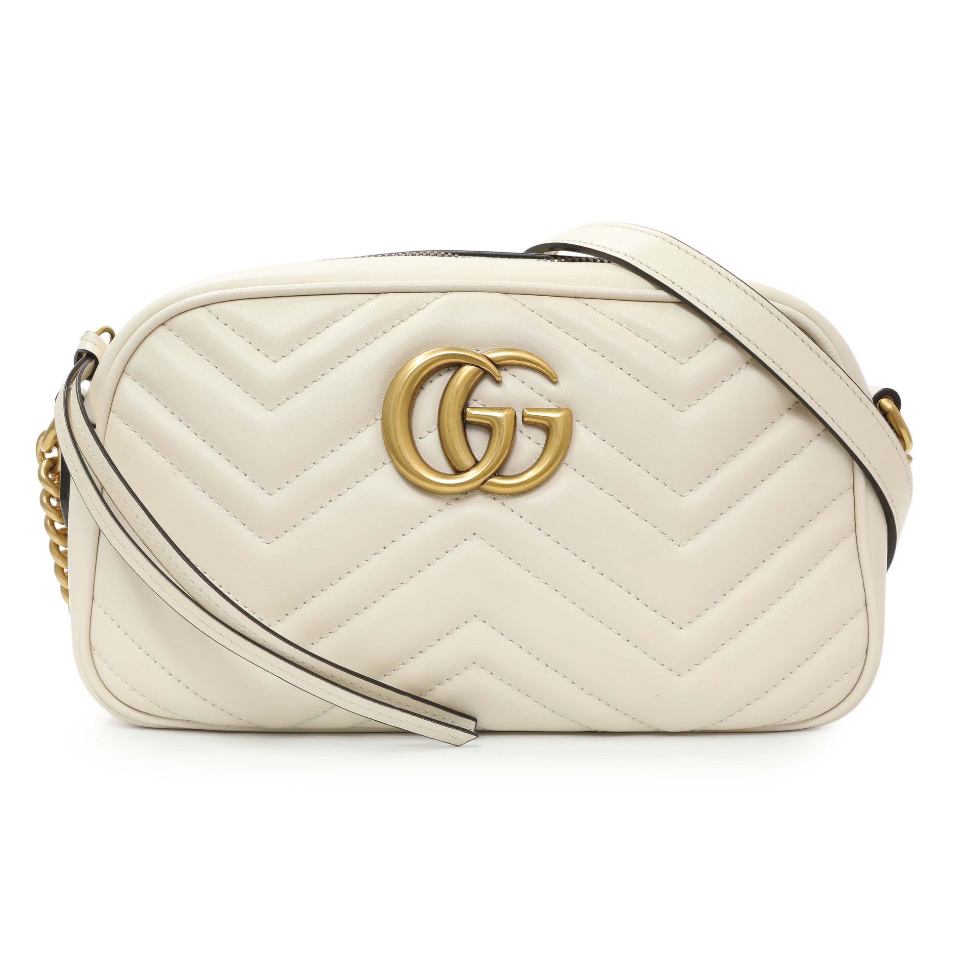 Exclusive Gucci White Calfskin Matelasse Small GG Marmont Chain Shoulder Bag — Front View