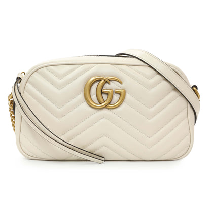 Exclusive Gucci White Calfskin Matelasse Small GG Marmont Chain Shoulder Bag — Front View