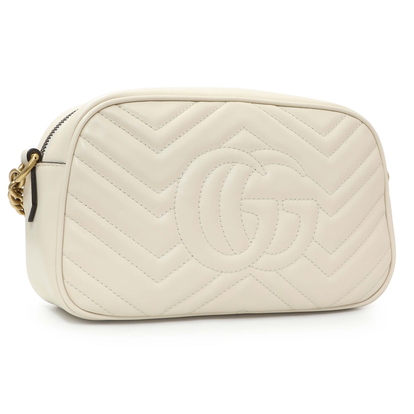 Exclusive Gucci White Calfskin Matelasse Small GG Marmont Chain Shoulder Bag — Side View